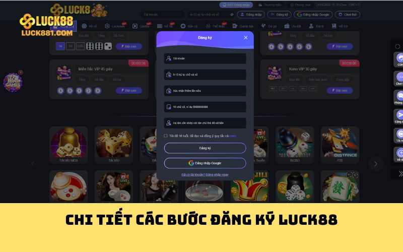 Chi tiết các bước đăng ký LUCK88