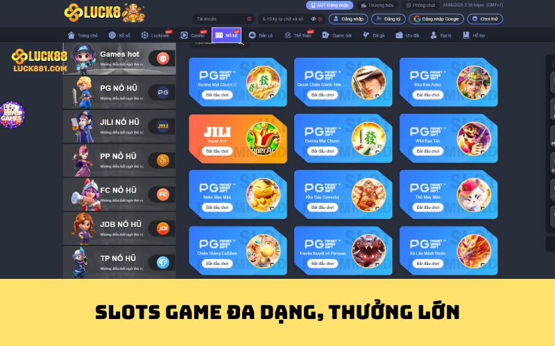 Slots game đa dạng, thưởng lớn